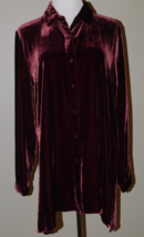 Eileen Fisher Sz XXS Womens Collar Long Shirt Dk Cranberry Silk Velvet Tunic Top - $44.54