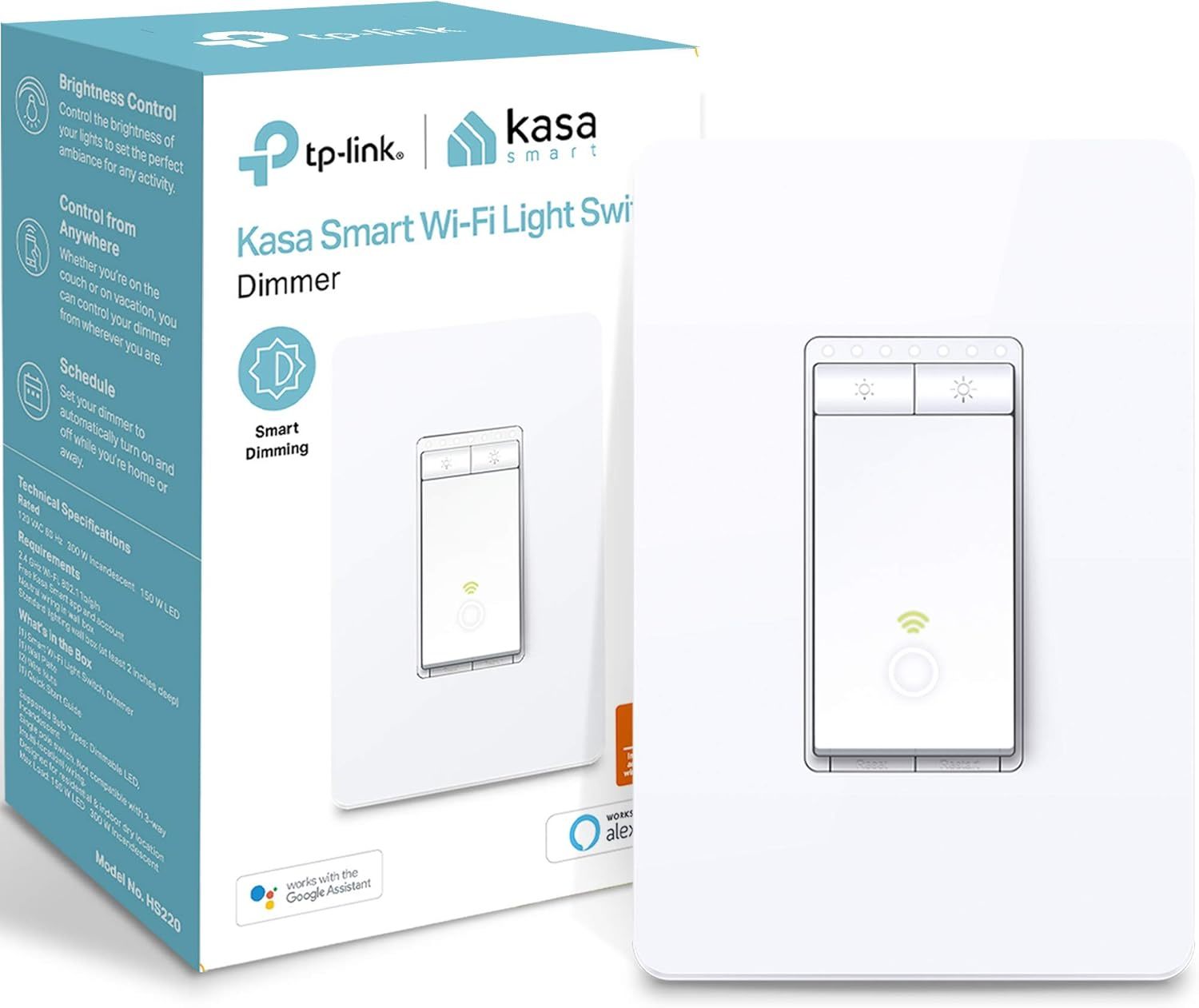 White Kasa Smart Dimmer Switch Hs220, Single Pole, Needs, No Hub Required. - $33.94