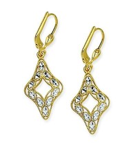  14K Solid Gold Two-Tone Filigree Dangle Cleverback Earrings  - £367.94 GBP