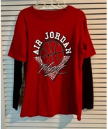 Red Air Jordan Flight Youth T-Shirt 16-18 w Black Long Sleeve - $219.45 MXN