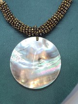 Lia Sophia Corded Abalone Shell MOP Pendant Seed Beaded Beach Boho Necklace - $11.60