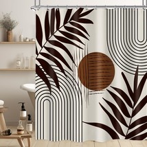 Extra Long Mid Century Modern Shower Curtain Brown Boho Shower Curtain Abstract  - $27.99