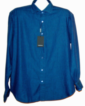 Bugatchi Men&#39;s  Shaped Fit Navy Blue Design Cotton Shirt Size US XL - £103.99 GBP