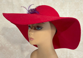 Red Hat Collectors Church Glam Floppy Hollywood Derby Hat 57cm Purple Tr... - £16.55 GBP