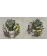 2pc Porcelain Napkin Rings Pink Yellow And Purple Flowers - $349.80 MXN