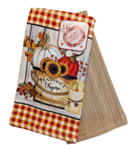 Autumn Harvest Bucket Pumpkins Sunflowers Brown Kitchen Towels 2-Pc 16 x... - $15.77