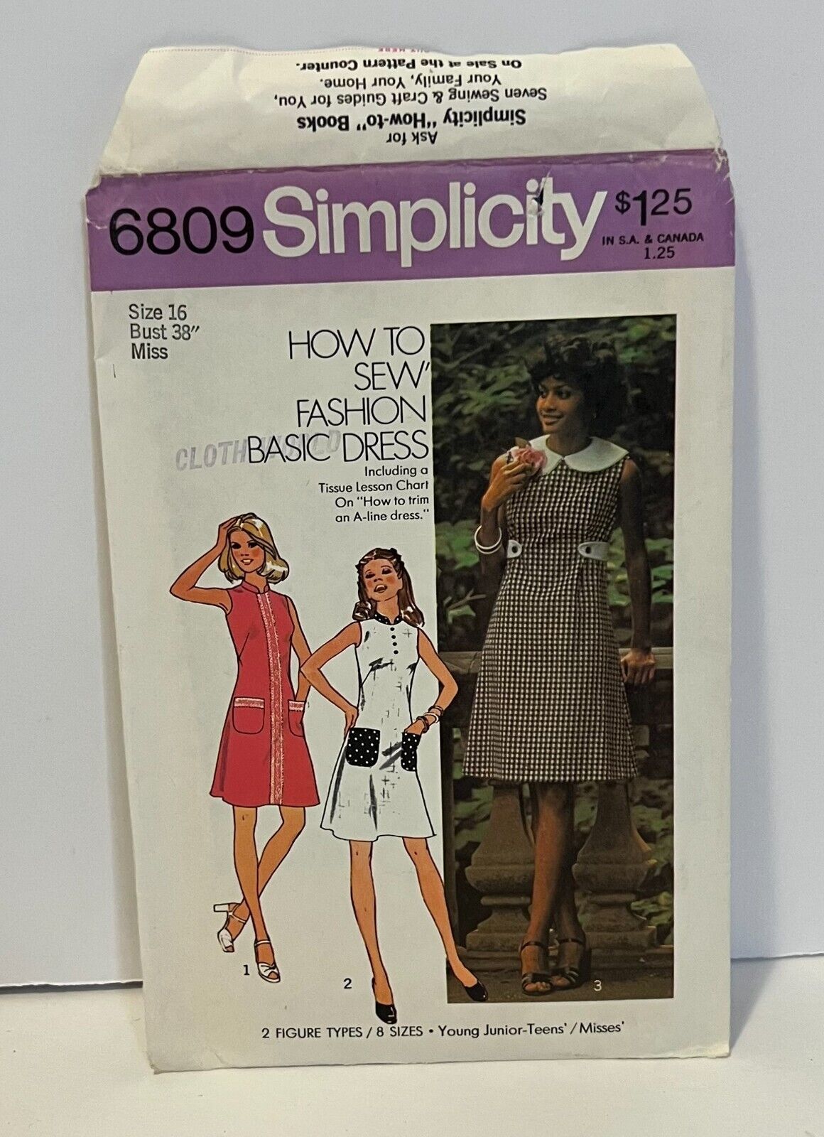 VTG Simplicity 6809 How to Sew Fashion Basic Dress Size 16 Bust 38 Miss - £4.44 GBP