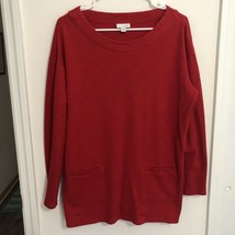 Pure Jill Womens Red 100% Cotton Pockets Long Sleeve Sweater Blouse Size Medium - £14.36 GBP