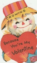 Vintage Valentine Card Scarecrow with Heart 1960&#39;s Unused Die Cut - £6.22 GBP