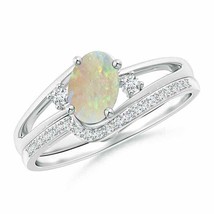 ANGARA Oval Opal and Diamond Wedding Band Ring Set in 14K Solid Gold - £888.21 GBP