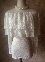 Ivory White Lace Top Women Custom Plus Size Off-Shoulder Long Sleeve Lace Top image 6