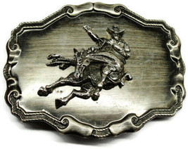 Saddle Bronc Belt Buckle Bucking Horse Silver Tone - £19.77 GBP
