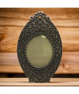 Pewter 6” x 3” Oval Floral Roses Intricate 2.5” Round Picture Frame - £27.41 GBP