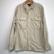 Exofficio M Shirt Khaki Collared Button Down Solid Nylon Fishing Outdoor Pocket - £13.20 GBP