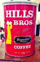 Hills Bros Hald Pound 1960s Coffee Tin with original plastic lid Solder Seam image 9
