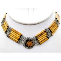 Vintage Bamboo Choker with Agate Stone and Silver Work, Ethnic Bohemian Necklace - £30.16 GBP