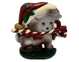Puppy Dog w/ Candy Cane Cast Iron Door Stop Christmas Gray Red Green 198... - $369.07 MXN