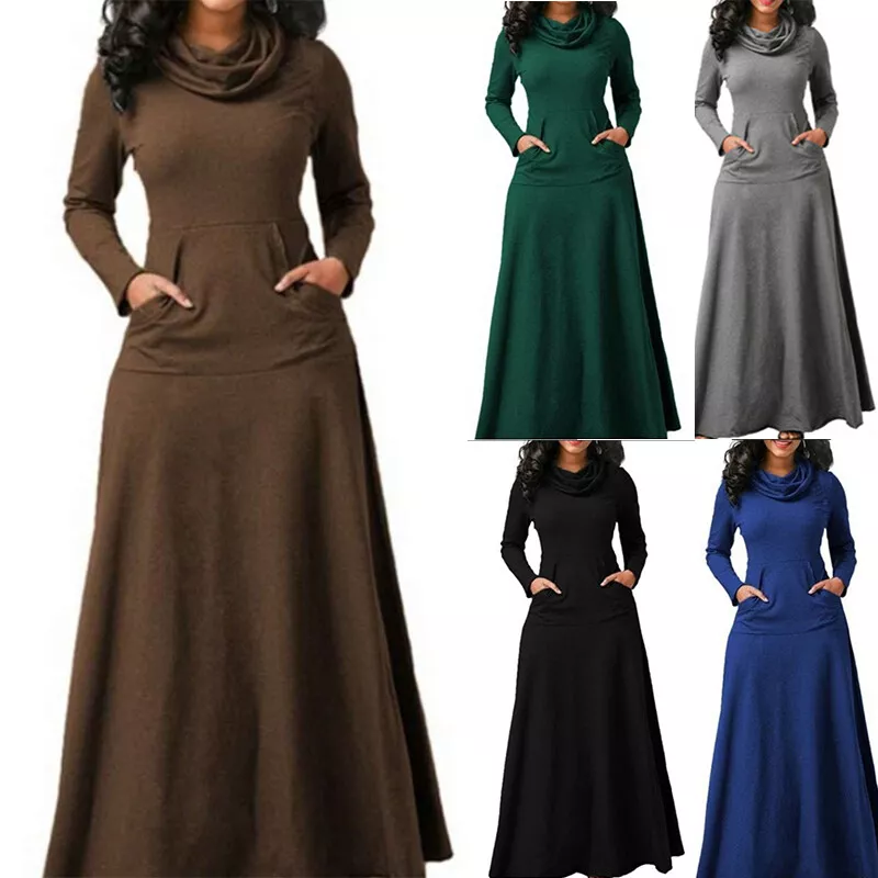 Womens Maxi Dress Long Sleeve High Neck Dress - $48.00