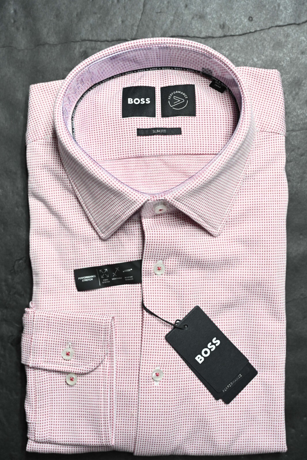 HUGO BOSS Hombre Hank Viaje Delgado Performance Algodón Elástico Camisa 37 14.5 Item image 2