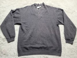 Hanes Henley L Shirt Sweatshirt Usa Made Gray Two Button Collar Vtg Long Sleeve - £6.84 GBP