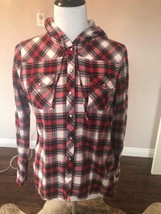 EUC DELIA&#39;s Flannel Plaid Snap Front 100% Cotton Hoodie SZ XL Juniors Te... - £23.51 GBP