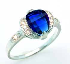 Royal Blue CZ Marquise Dome Solitaire Ring with Accents 925 Sterling Silver - £17.52 GBP
