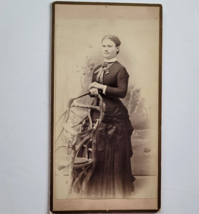 Vintage Photograph Cabinet Card Lady Standing by a Primitive Chair 3 1/2 x 6 1/2 - $9.89