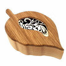 Wooden box leaf shape with plywood cover solid wood 8x3 cm jewelry box NEW - £25.97 GBP