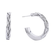 14K White Gold Plated Braided Design Post Back Hoop Women's Fashion Earrings - £27.41 GBP