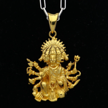 925 Sterling Silver Gold Polished Lord Panchmukhi Hanuman Five Face Pendant - £46.73 GBP