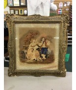Large Antique Framed Needlepoint Portrait Picture Young Girl Woman &amp; Man... - €431,36 EUR