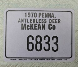 1970 Penna Antlerless Deer 6833 Forest Co Cardboard Hunting License Pennsylvania - £20.71 GBP