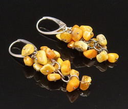 925 Sterling Silver - Vintage Yellow Jasper Cluster Dangle Earrings - EG... - $36.87
