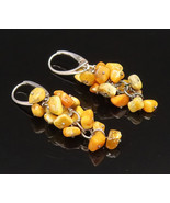 925 Sterling Silver - Vintage Yellow Jasper Cluster Dangle Earrings - EG... - $36.87