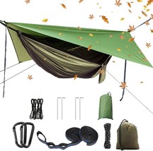 Camping Hammock With Rain Fly Tarp And Mosquito Net Tent Tree Straps, - £40.27 GBP