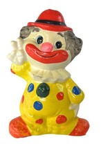 Vintage Retro Ceramic Plasterware Clown Coin Bank Hand Painted with Stopper - $21.77