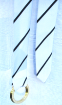 Ralph Lauren White Regimental Stripe Sash Belt Engraved Logo O Ring Buckles MED - £14.85 GBP
