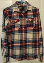 American Eagle Outfitters Mens Athletic Fit Flannel Shirt Red White Blue... - $19.40