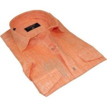 Men's Ciazzo Turkey 100% Linen Breathable Shirt Short Sleeves #Linen 66 Orange image 2