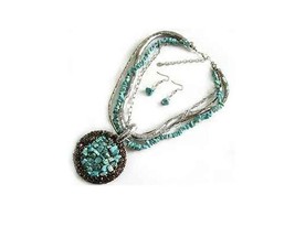 Turquoise Cluster Necklace W/ Matching Earrings  Free Shipping Fashion Jewelery - £11.24 GBP