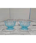 Vintage Lot of 2 Matching Aqua/Turquoise Blue Glass Thumbprint Pedestal ... - $54.69 CAD
