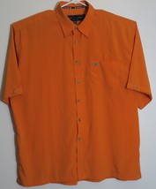 Phat Farm NY Button Down Short Sleeve Shirt Orange Embroidery Metal Logo XXL - £29.74 GBP