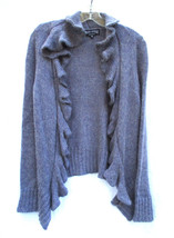 Mohair Wool Open Cardigan Sweater Ruffles Fine Gauge Fuzzy MED Marystyle Italy - £19.03 GBP