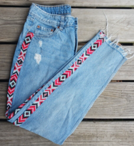 Divided Distressed Southwestern Stripe Jeans Size 8 Womens High Rise Denim H&amp;M - £15.17 GBP