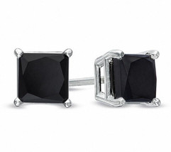 1 ct Princess Cut Simulated Black Onyx Solitaire Stud Earrings 14k Gold Plated - £29.72 GBP