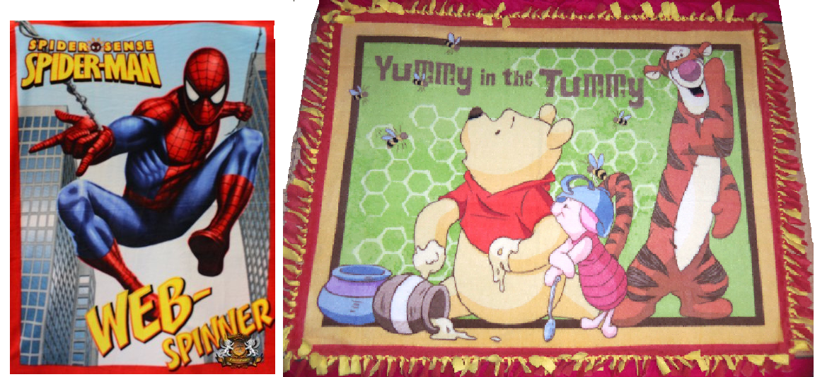 Fleece Throw Blanket Hand Tied 48" x 60"  Winnie the Pooh Spiderman - $89.95