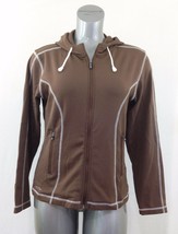 Second Skin Women&#39;s Medium Long Sleeve Full Zip Brown Hooded Sweatshirt ... - $13.85
