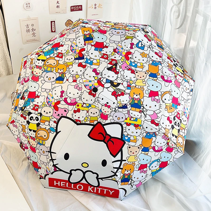 Cartoon Sanrio Cute Umbrella Hello Kittys Kawaii Student Rainy Folding Sun Uv - £15.99 GBP+