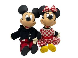 Vintage Disney Mickey Minnie Mouse Stuffed Animal 14&quot; Doll Toy Rubber Face - £41.56 GBP