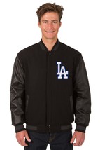 MLB Los Angeles Dodgers Wool Leather Reversible Jacket Front Patch Logos Black - £173.05 GBP